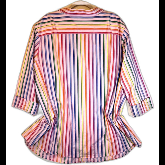 Roamans Button Up Collar Shirt Women’s 34W Pink Rainbow Vertical Stripe See Pics - Picture 3 of 6
